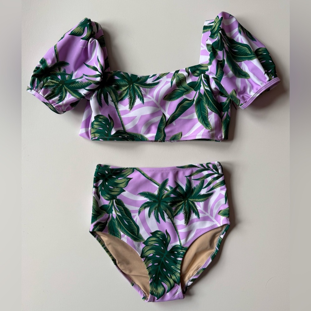 Shade Critters Girls High Waist Bikini - Purple Palm - Size 8Y